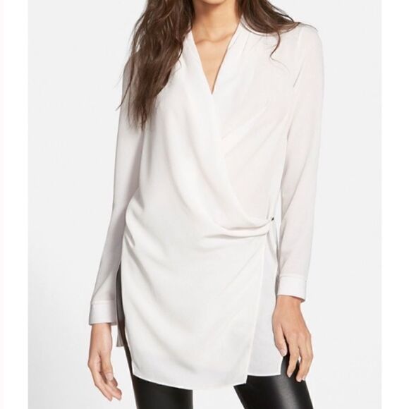 ASTR White Kimono Wrap Sheer Long Sleeve Blouse | Size Small - Picture 1 of 15